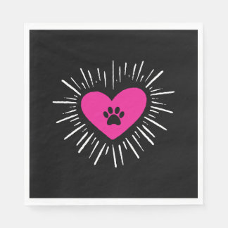Cute I Love My Dog Puppy Cat Paw Heart Serviette