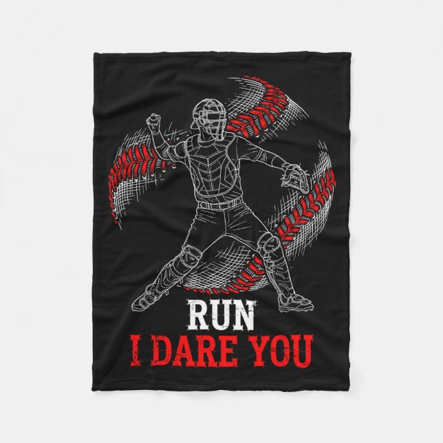 Cute I Run You Dare Baseball Players Catcher Fans Fleecedecke (Vorderseite)