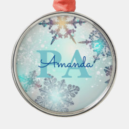 Cute Ice Blue Snowflake Personalized Name PA Ornament Aus Metall