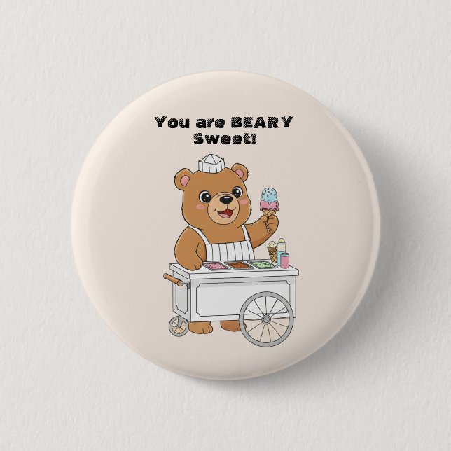 Cute Ice Cream Bear "Beary Sweet" Kids Valentine Button (Vorderseite)