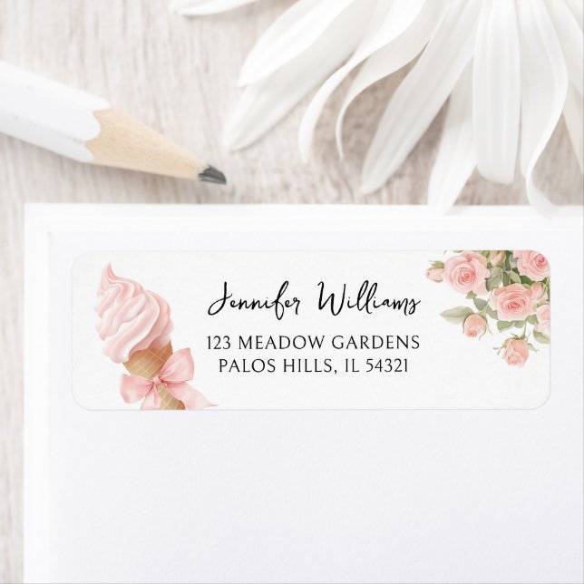 Cute Ice Cream Bow Floral Baby Girl Shower Address (Insitu)