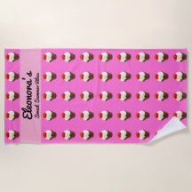 Cute Ice Cream Chocolate & Strawberry Beach Towel