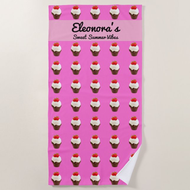 Cute Ice Cream Chocolate & Strawberry Beach Towel Strandtuch (Vorderseite)