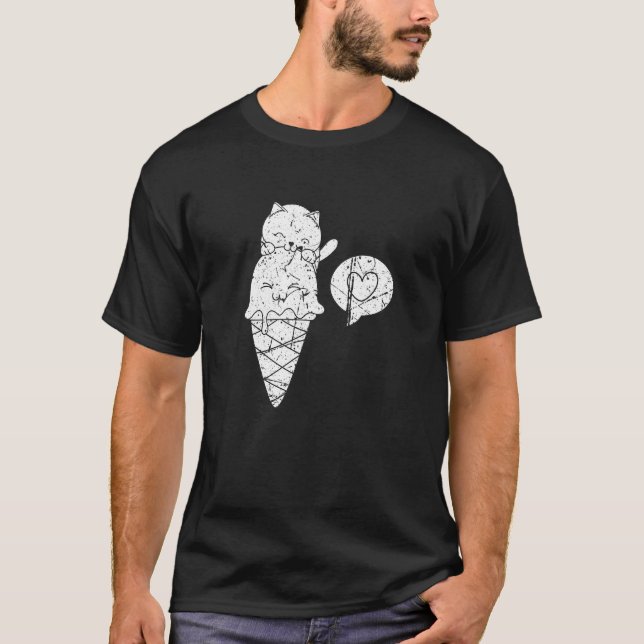 Cute Ice Cream Cone Cat Dessert Gelato T-Shirt (Vorderseite)