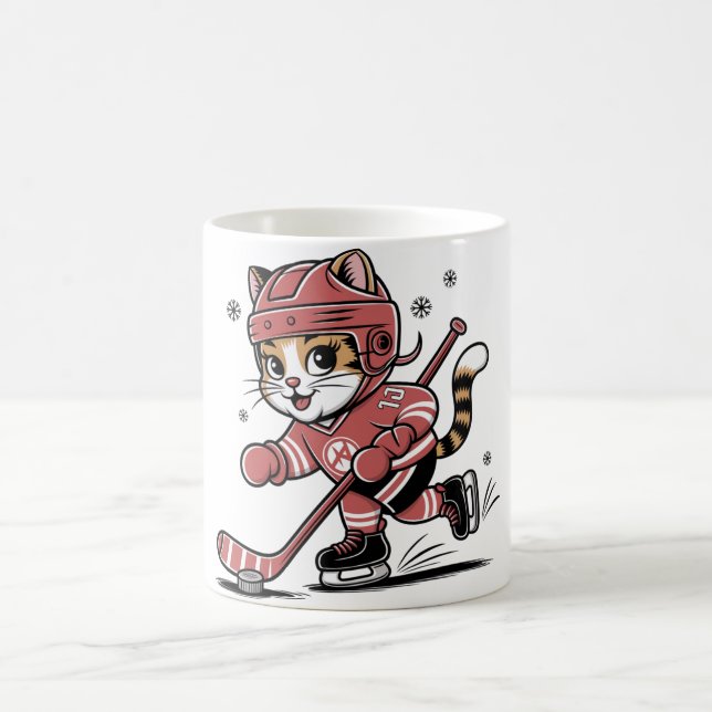 Cute Ice Hockey Cat Player – Fun Sports Cartoon De Kaffeetasse (Mittel)
