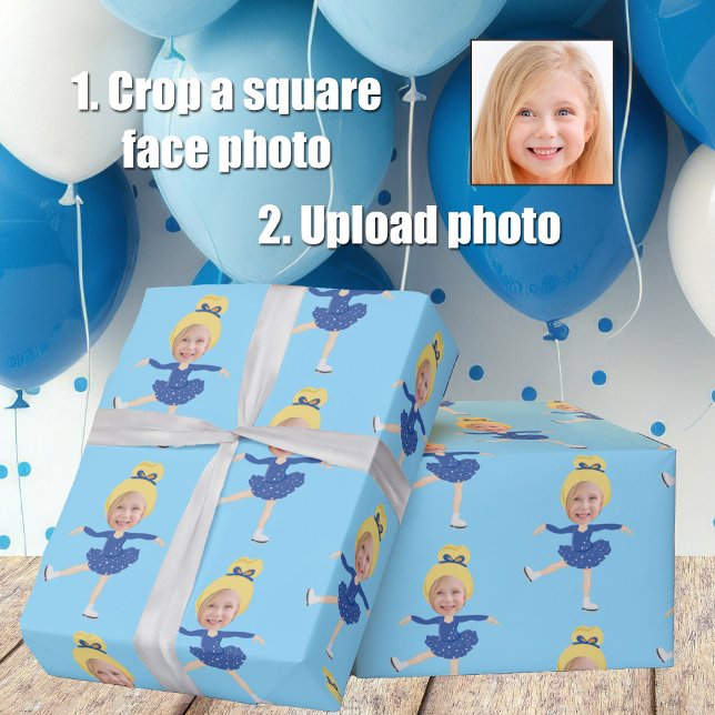 Cute Ice Skating Girl Custom Photo Template Blue Geschenkpapier (Von Creator hochgeladen)