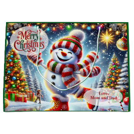 Cute Ice Skating Snowman Christmas Große Geschenktüte