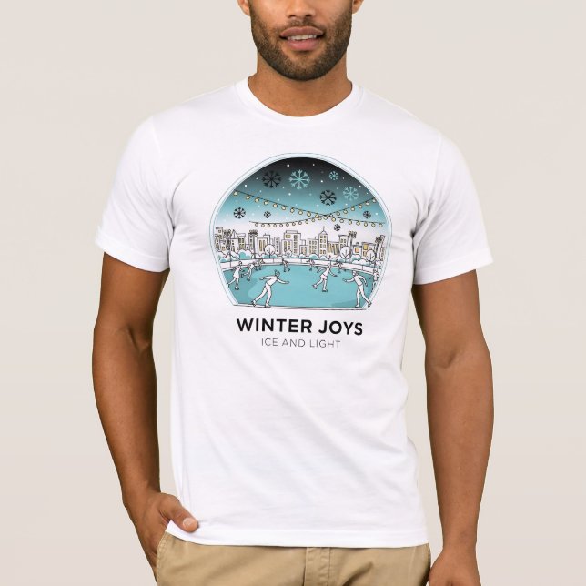 Cute Ice Skating Winter Village Scene Snowy Lights T-Shirt (Vorderseite)