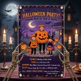 Cute Illustrated Halloween Costume Party Family Einladung