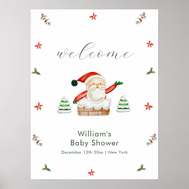 Cute It's Cold Outside Santa Baby Shower Welcome  Poster (Vorne)