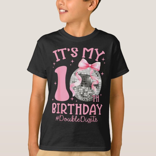 Cute It's My 10th Birthday Girl Coquette Bow Disco T-Shirt (Vorderseite)