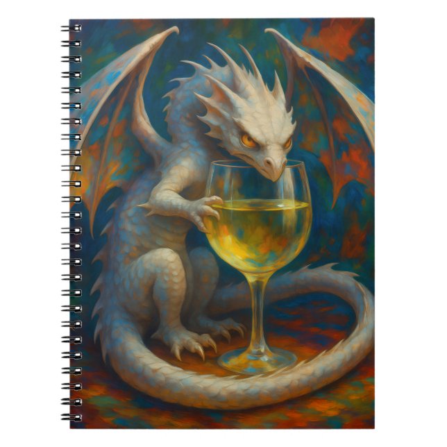 Cute Ivory Dragon & White Wine Fantasy Art Notizblock (Vorderseite)