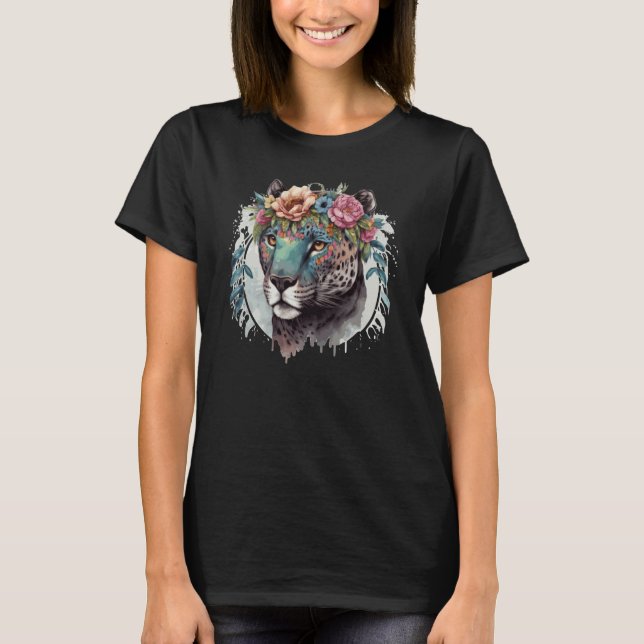 Cute Jaguar Flower Crown Africa Safari Animal T-Shirt (Vorderseite)