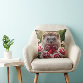 Cute January Hedgehog with Garnet Heart Kissen