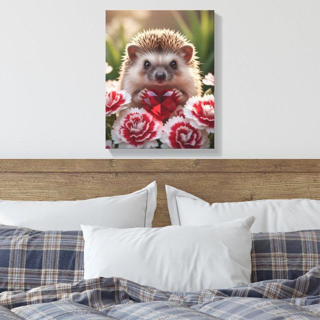 Cute January Hedgehog with Garnet Heart Leinwanddruck (Insitu (Schlafzimmer))