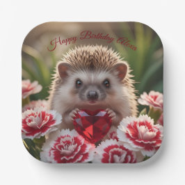 Cute January Hedgehog with Garnet Heart Pappteller