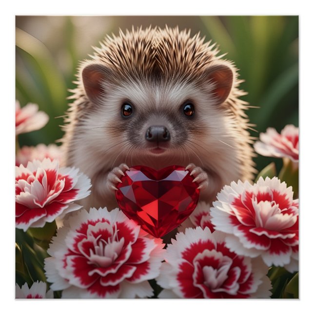 Cute January Hedgehog with Garnet Heart Poster (Vorderseite)