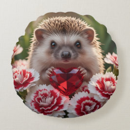 Cute January Hedgehog with Garnet Heart Rundes Kissen