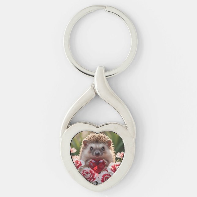 Cute January Hedgehog with Garnet Heart Schlüsselanhänger (Vorderseite)