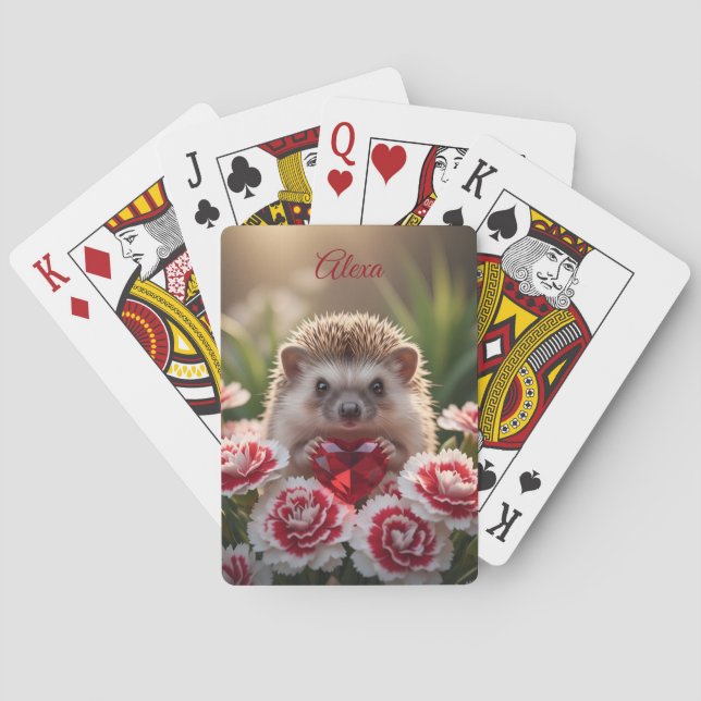 Cute January Hedgehog with Garnet Heart Spielkarten (Rückseite)