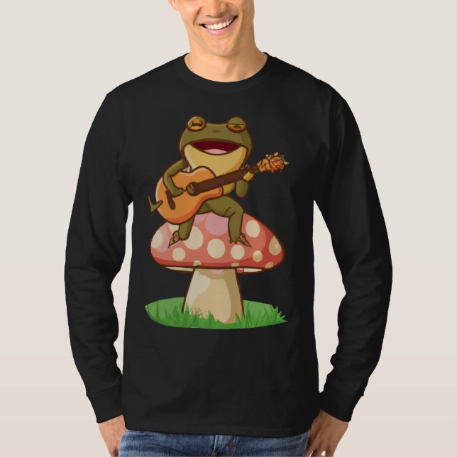 Cute Japanese frog playing guitar banjo on a mushr T-Shirt (Vorderseite)