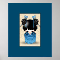 Cute Japanese Kokeshi Doll Dressed in Blue