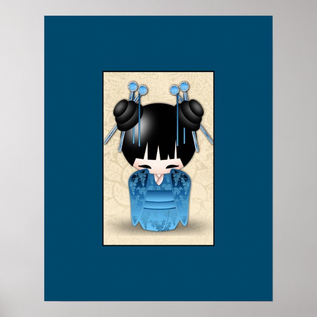 Cute Japanese Kokeshi Doll Dressed in Blue Poster (Vorne)