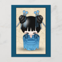 Cute Japanese Kokeshi Doll Dressed in Blue
