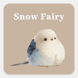 Cute Japanese Long-Tailed Tit Snow Fairy Quadratischer Aufkleber