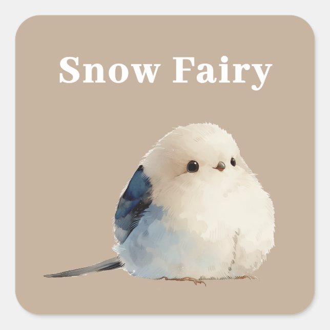 Cute Japanese Long-Tailed Tit Snow Fairy  Quadratischer Aufkleber (Vorderseite)