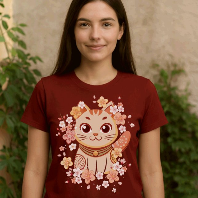 Cute Japanese Neko Cat with Cherry Blossoms T-Shirt (Von Creator hochgeladen)