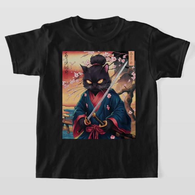 Cute Japanese Samurai Cat  T-Shirt (Ablage )