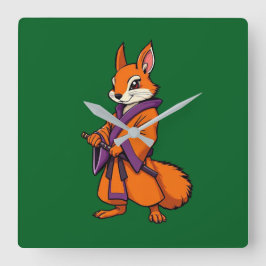 Cute Japanese Samurai Squirrel Quadratische Wanduhr