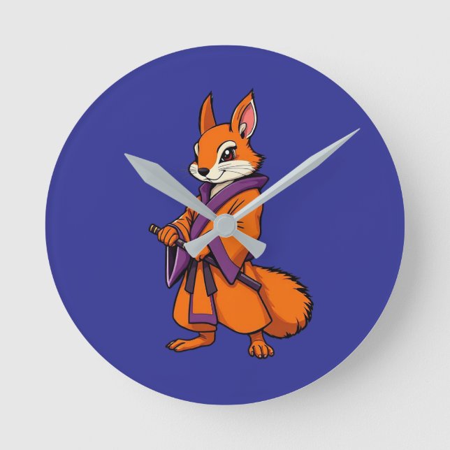 Cute Japanese Samurai Squirrel Runde Wanduhr (Vorderseite)