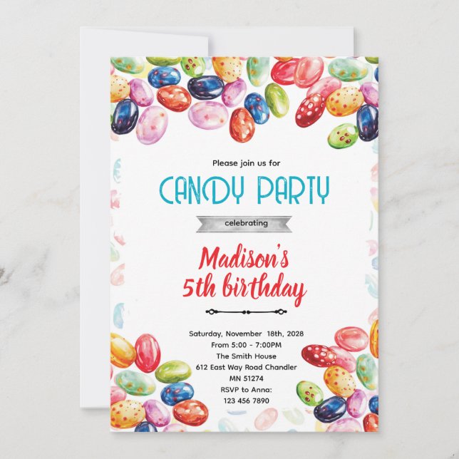 Cute jellybean party theme invitation einladung (Vorderseite)