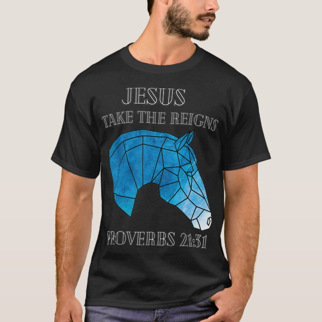 Cute Jesus Take The Reins Stained Glass Horse  T-Shirt (Vorderseite)