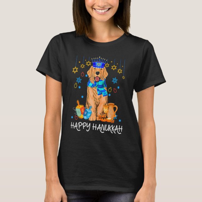 Cute Jewish Golden Retriever Dog Menorah Hat Hanuk T-Shirt (Vorderseite)
