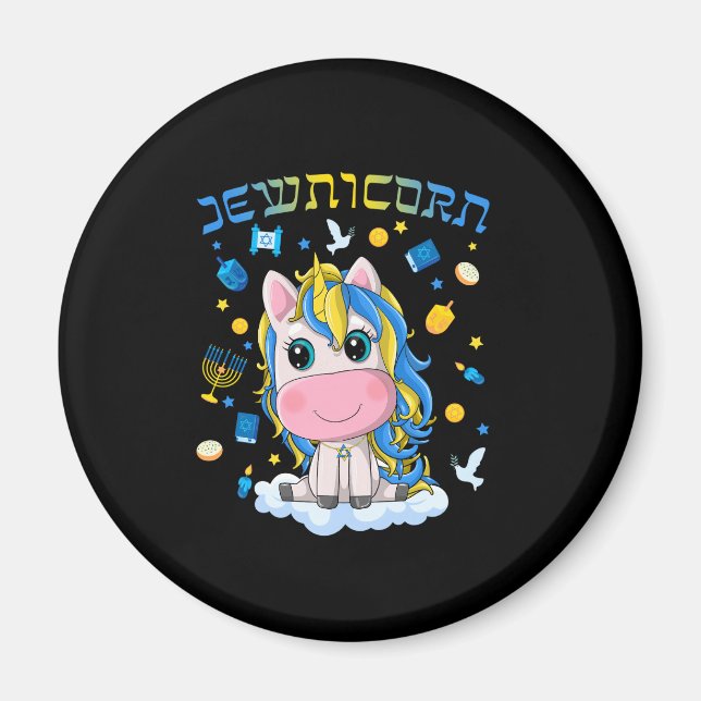 Cute Jewnicorn Jewish Unicorn Menorah Dreidel Happ Magnet (Vorne)