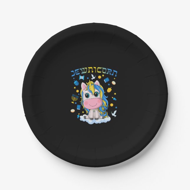 Cute Jewnicorn Jewish Unicorn Menorah Dreidel Happ Pappteller (Vorderseite)