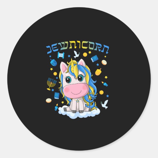 Cute Jewnicorn Jewish Unicorn Menorah Dreidel Happ Runder Aufkleber (Vorderseite)