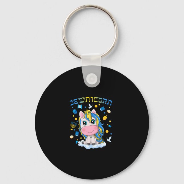 Cute Jewnicorn Jewish Unicorn Menorah Dreidel Happ Schlüsselanhänger (Vorderseite)