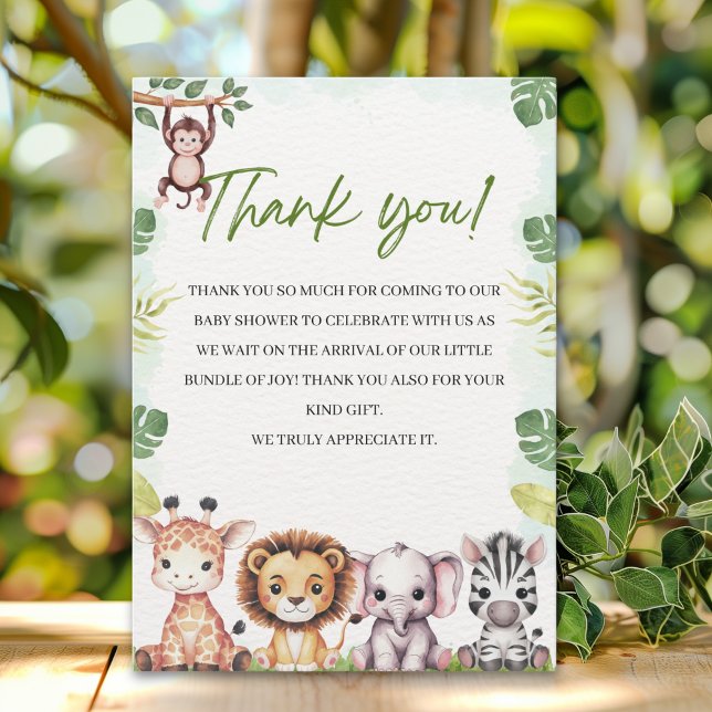 Cute Jungle Animals Baby Shower Boy Dankeskarte (Von Creator hochgeladen)