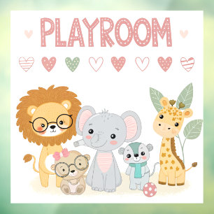 Cute Jungle Animals Kids Personalized Playroom Fensteraufkleber