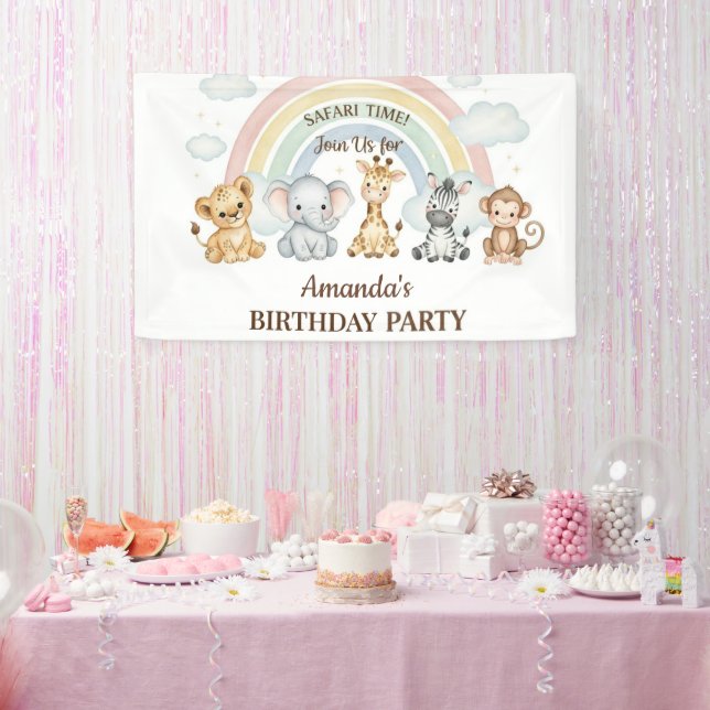 Cute Jungle Safari Animals Birthday Banner (Party)
