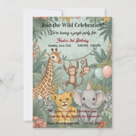 Cute Jungle Safari Animals Wild One 3rd Birthday Einladung