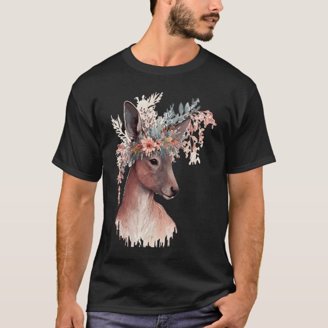 Cute Kangaroo Flower Crown Floral Kangaroo T-Shirt (Vorderseite)
