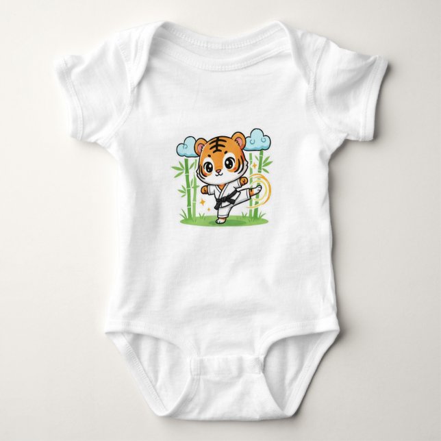 Cute Karate Tiger Kids Design Baby Strampler (Vorderseite)