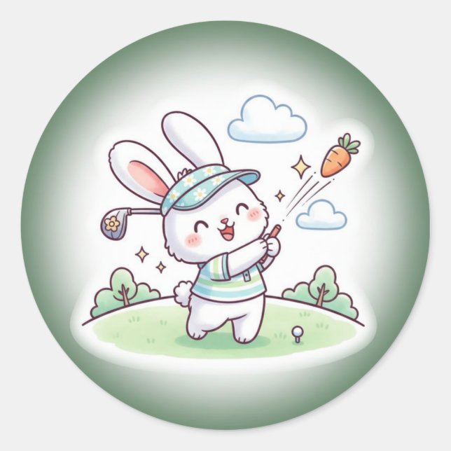 Cute Kawai Bunny Golfer Sport Runder Aufkleber (Vorderseite)