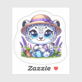 Cute Kawai Flower Gardening Snow Leopard Stickers Aufkleber