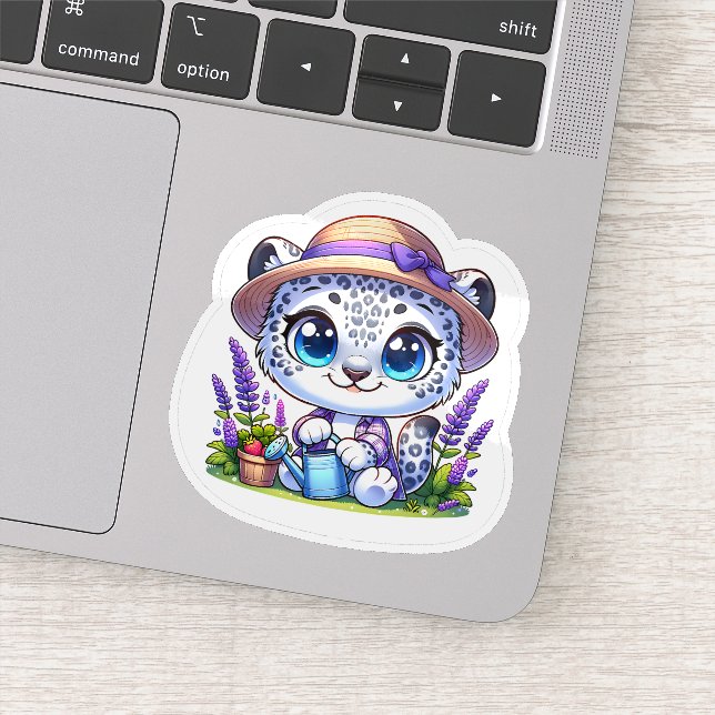 Cute Kawai Flower Gardening Snow Leopard Stickers Aufkleber (Detail)